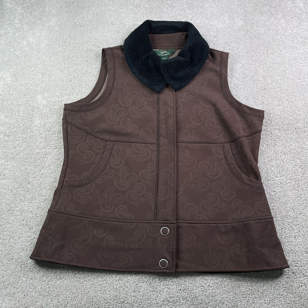 Woolrich Vest Womens XL Brown Floral Summit Soft Shell Full Zip‎ Faux Fur Collar